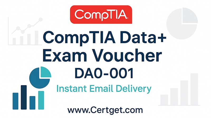 CompTIA Data+ Exam Voucher DA0-001 promotional banner with data visuals and www.Certget.com branding