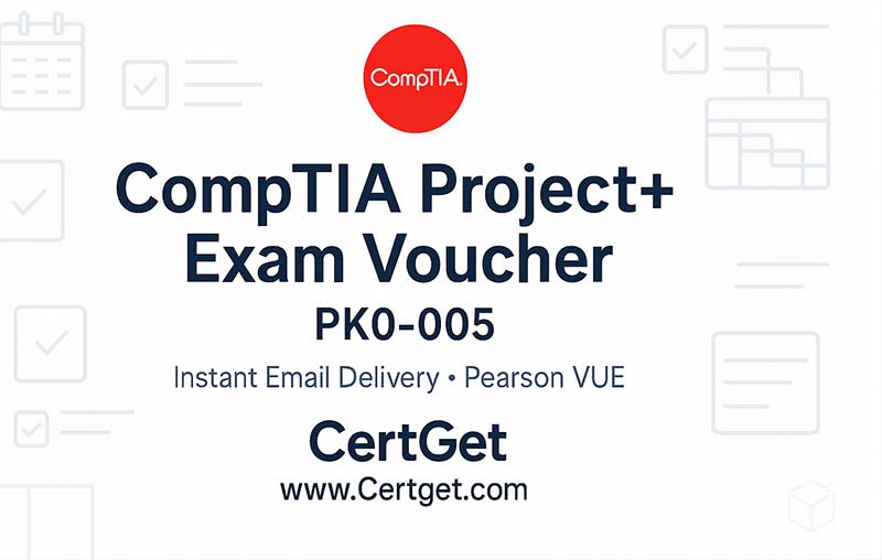 CompTIA Project+ Exam Voucher PK0-005 promotional landscape banner with project timeline icons and www.Certget.com branding