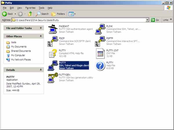 PuTTY SSH configuration window with router IP, port 22, and SSH connection type selected